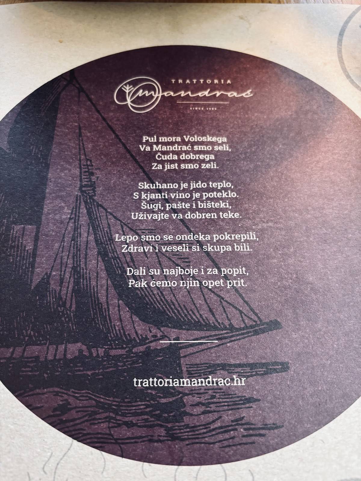 Menu di Trattoria Mandrać 