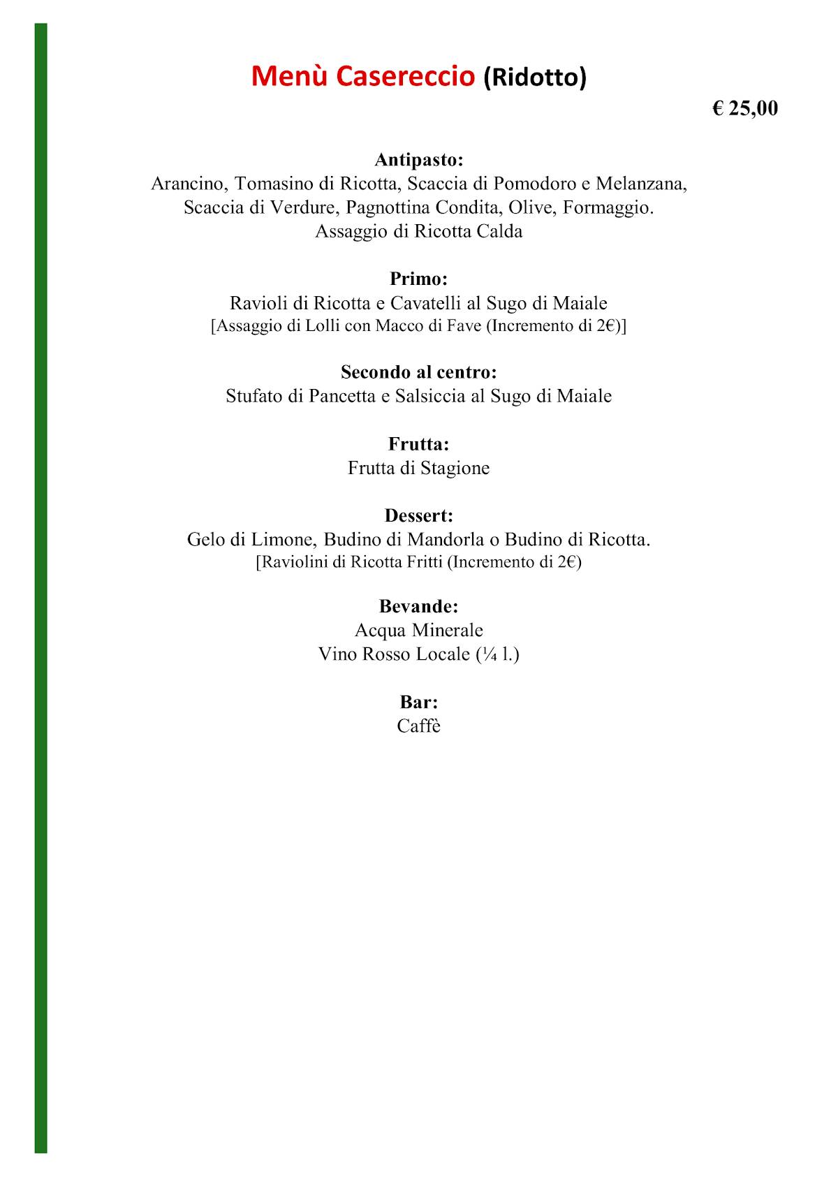 Menu di Trattoria Maria Fidone 