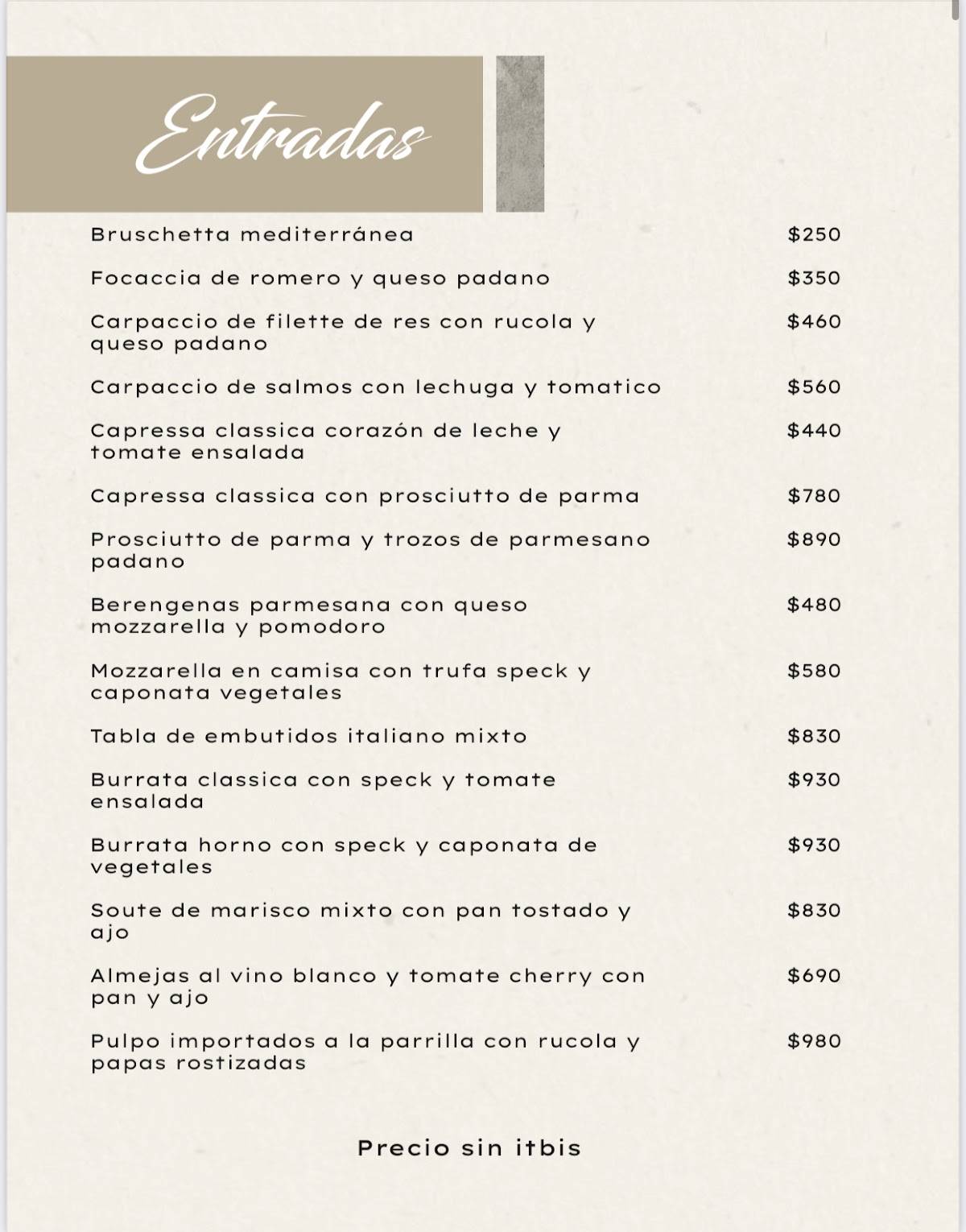 Menu at Trattoria Nicola restaurant, Santo Domingo