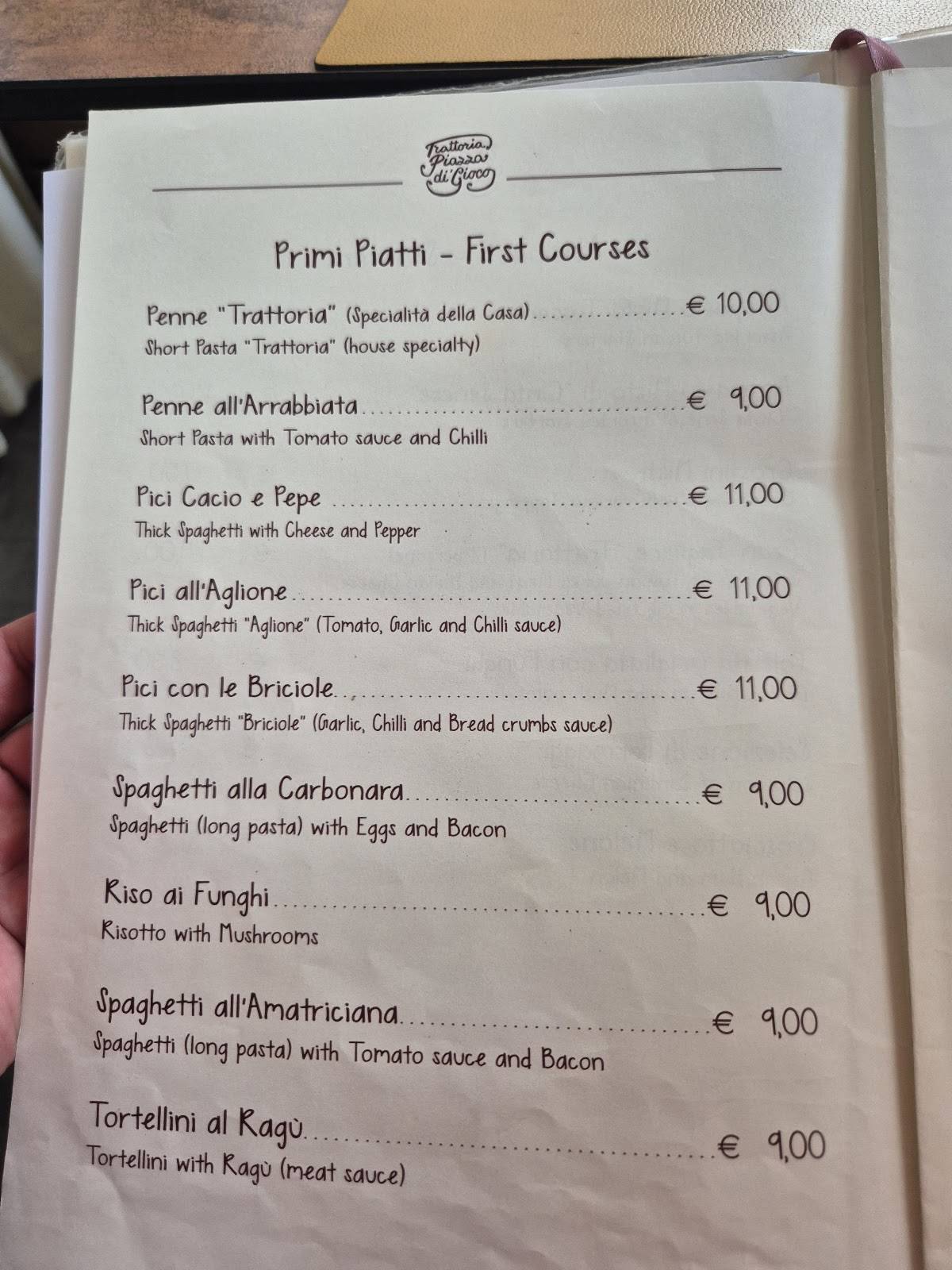 Menu di Trattoria Piazza Di' Gioco 