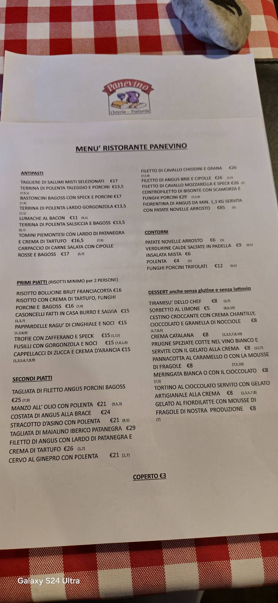 Menu di Panevino 