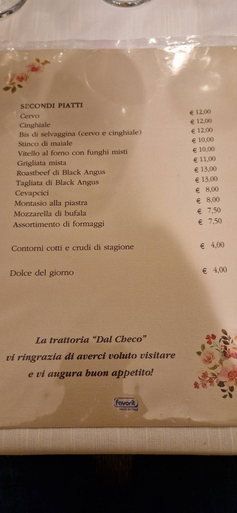 Menu di Trattoria Dal Checo 