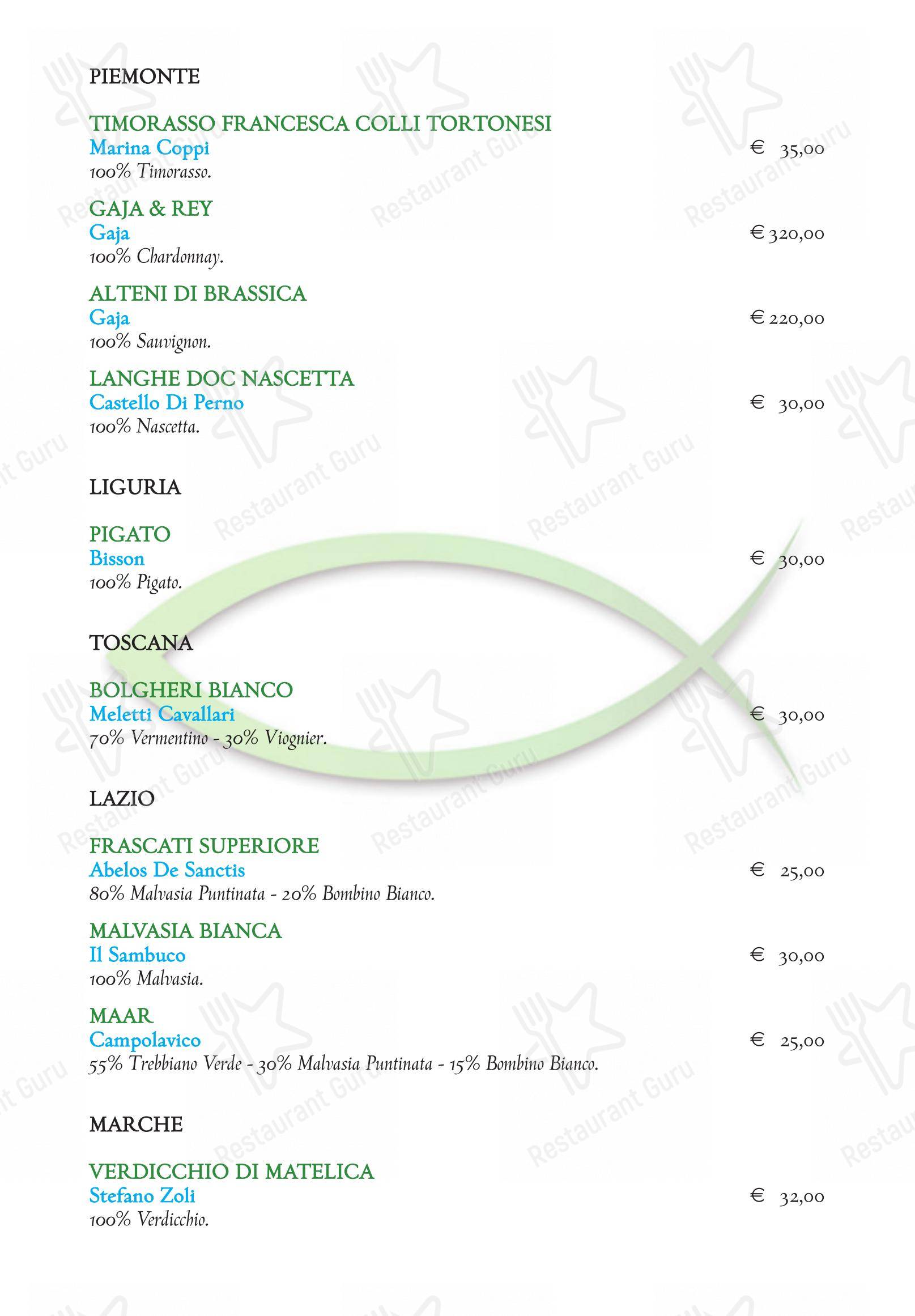 Menu di Trattoria del Pesce - Menu bar
