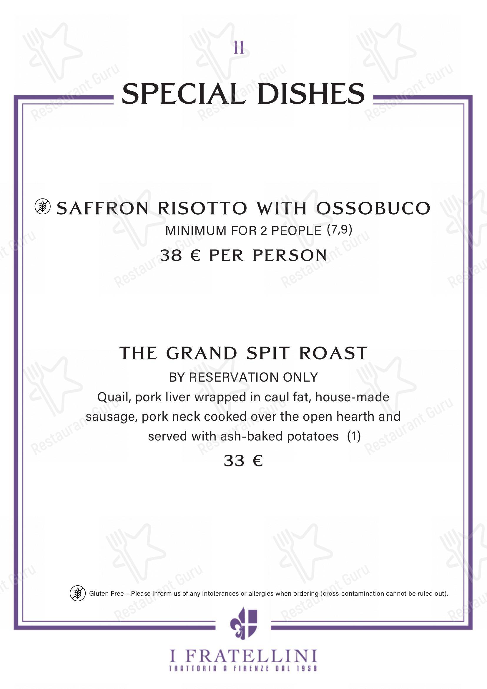 Основное меню per Trattoria i Fratellini pub & bar