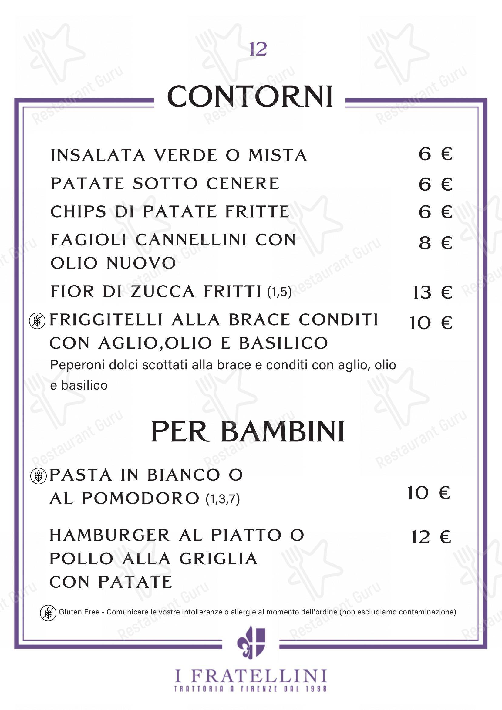 Menu per Trattoria i Fratellini in Firenze