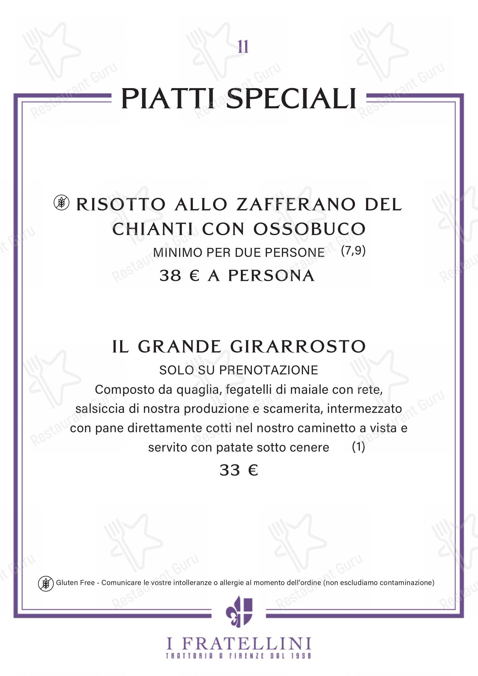 Trattoria i Fratellini in Firenze - Menu
