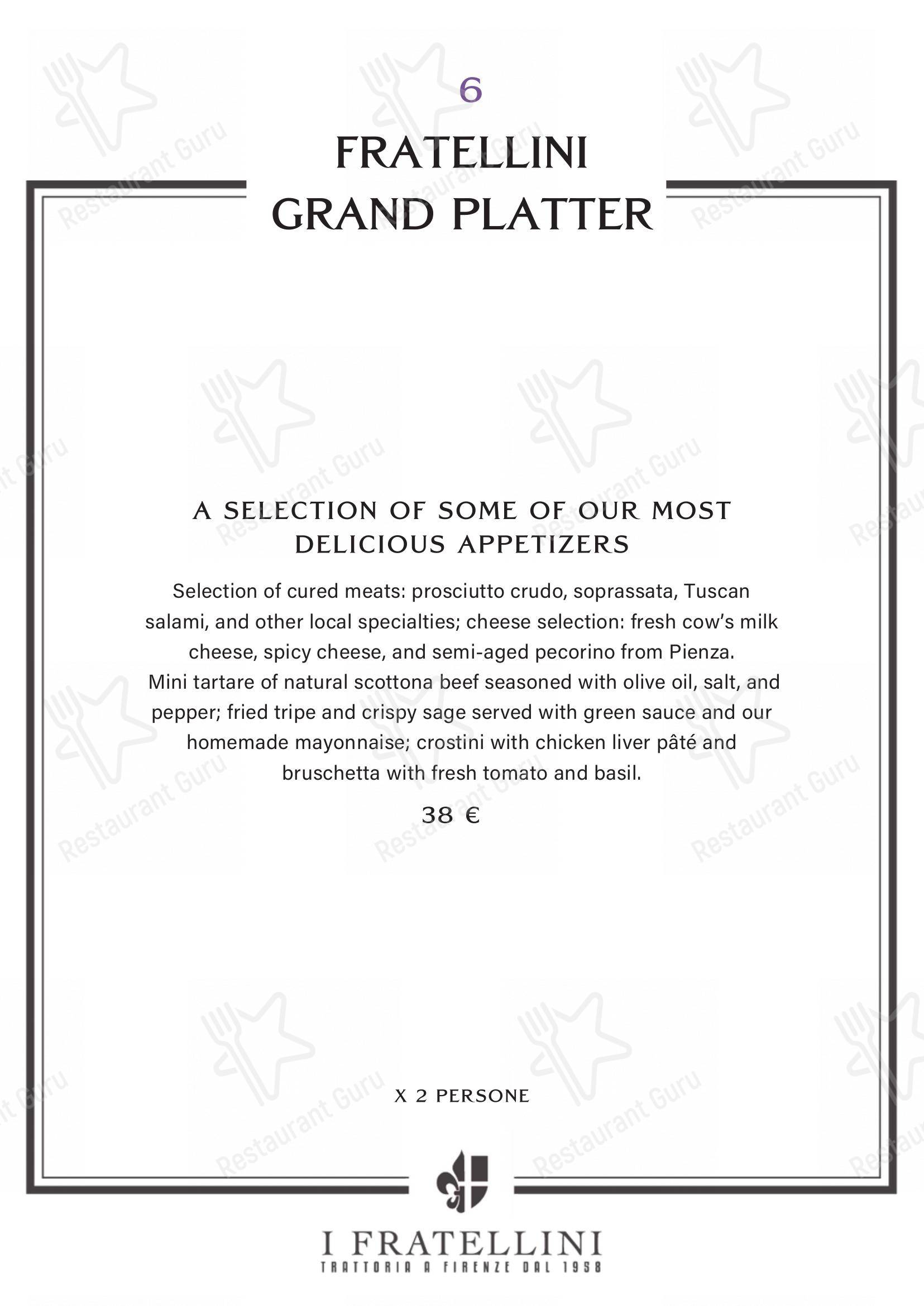 Основное меню per Trattoria i Fratellini pub & bar