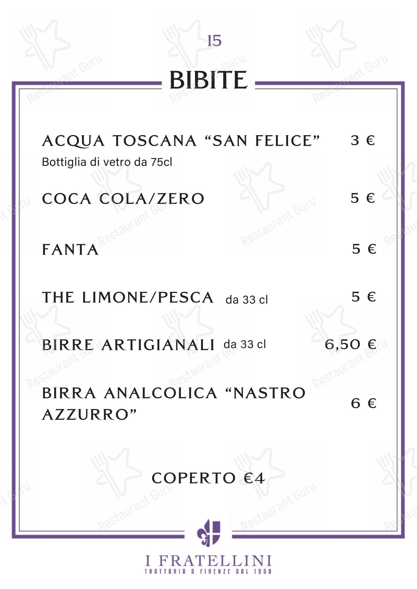 Menu per Trattoria i Fratellini in Firenze