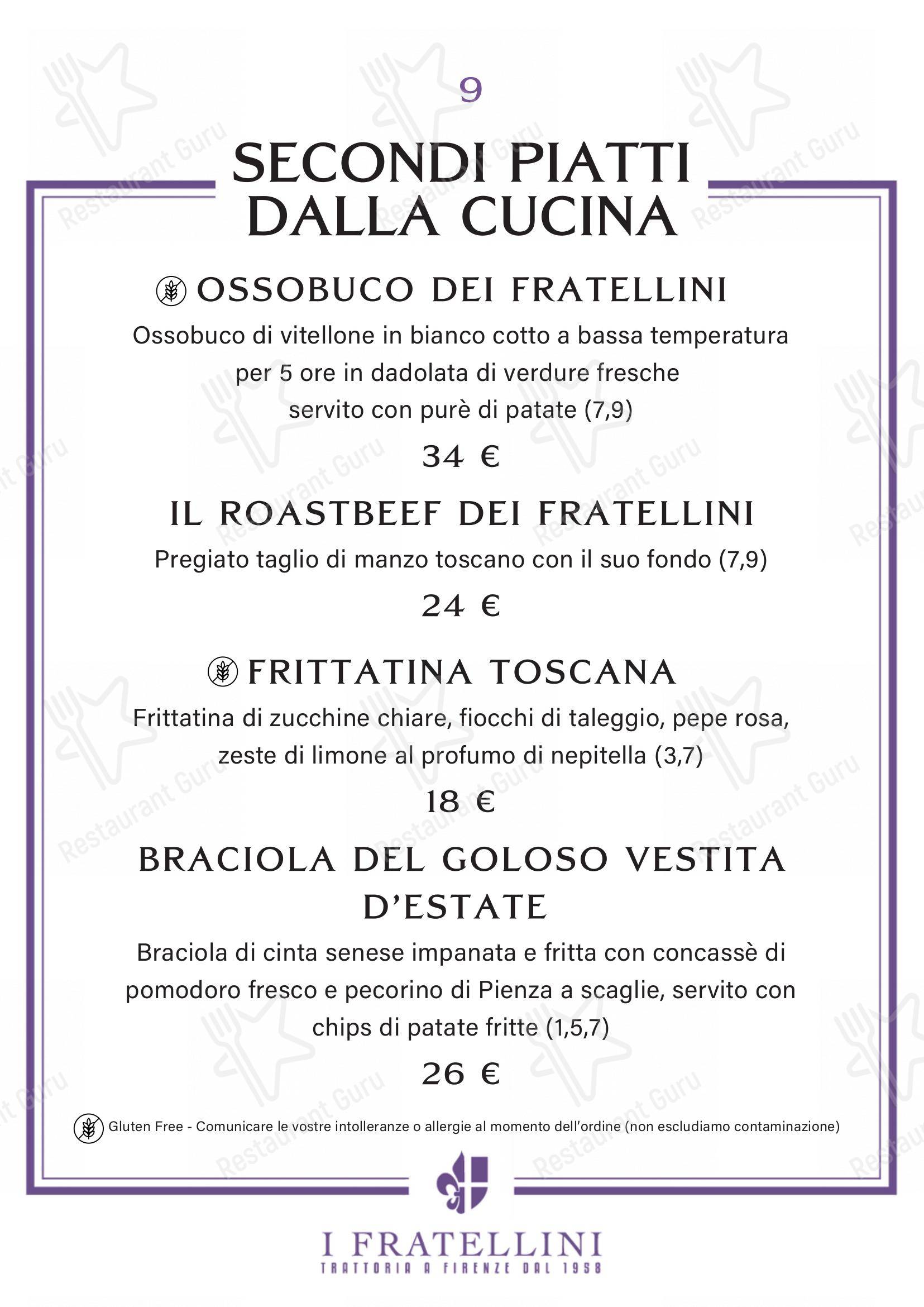 Menu per Trattoria i Fratellini in Firenze