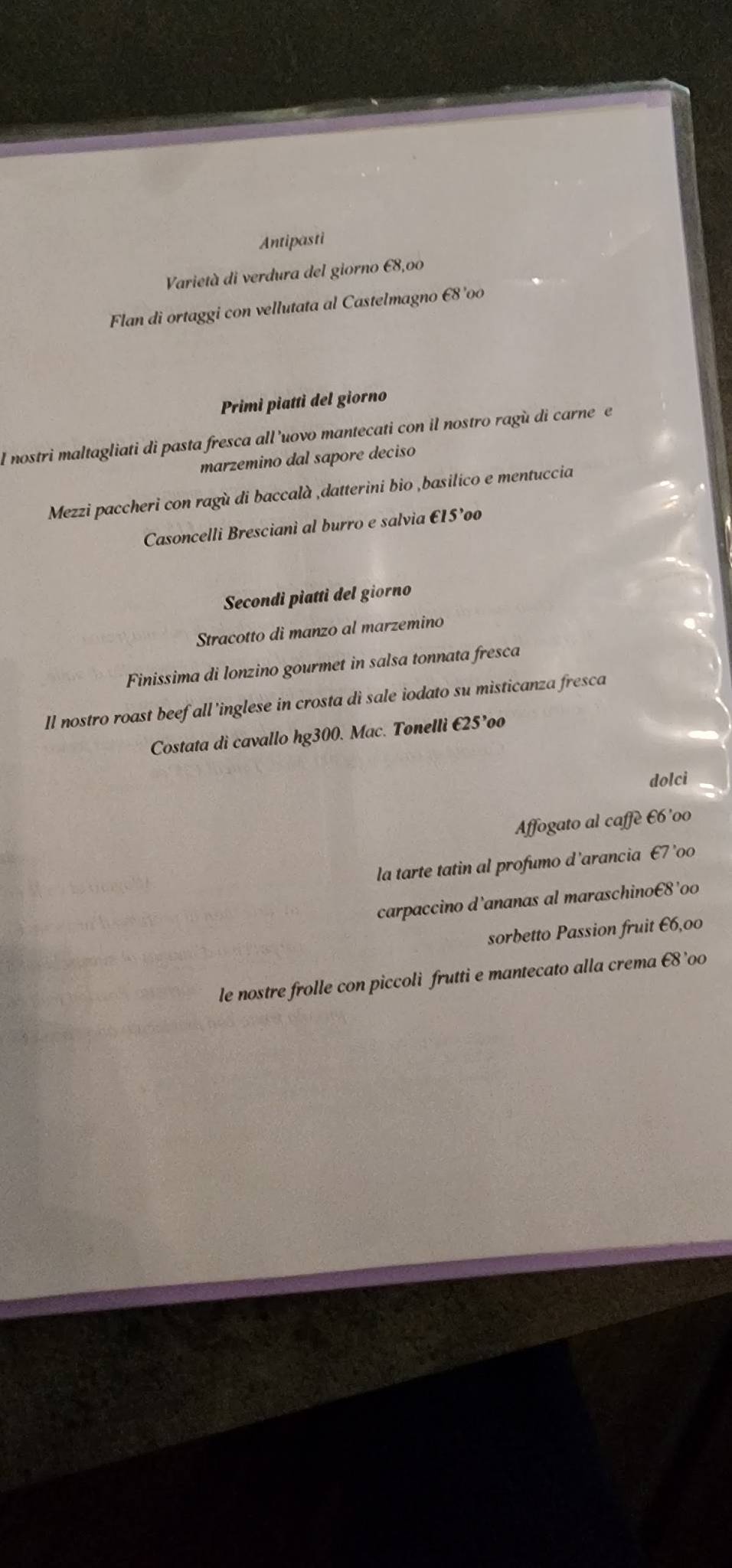Menu di Trattoria La fermata 