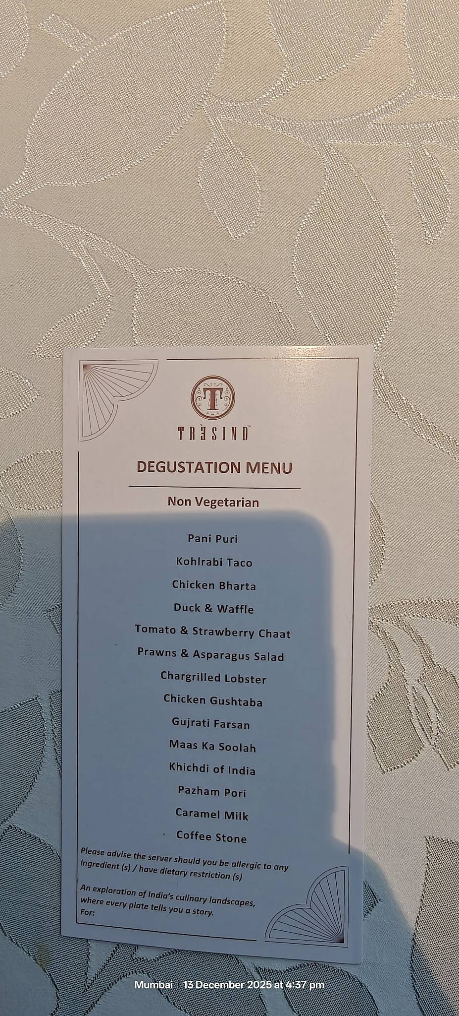 Trèsind Mumbai menu
