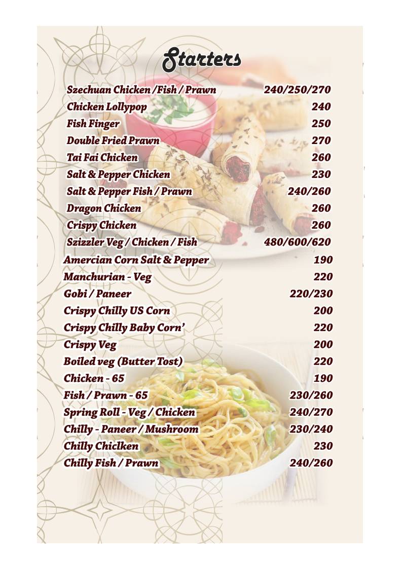Trio- The Family Restaurant menu