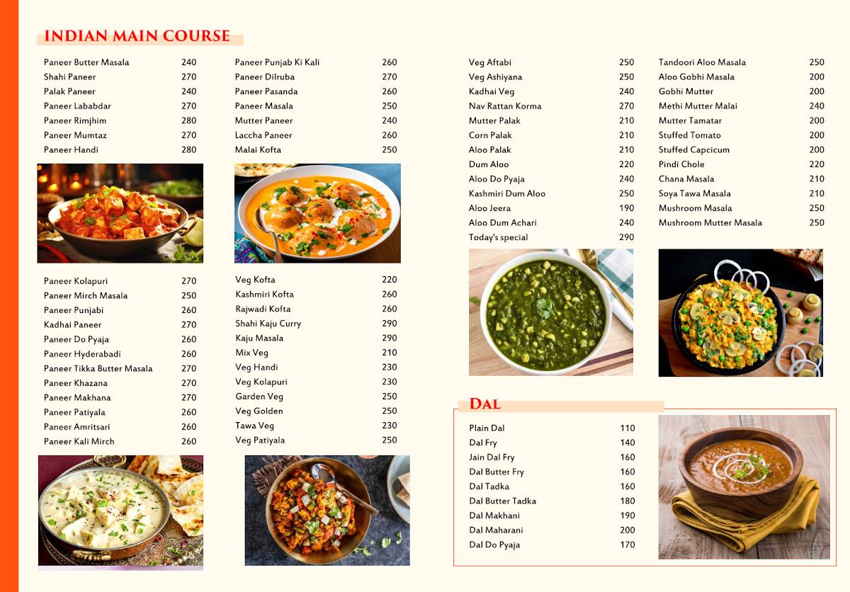 Tripti Studio restaurant menu