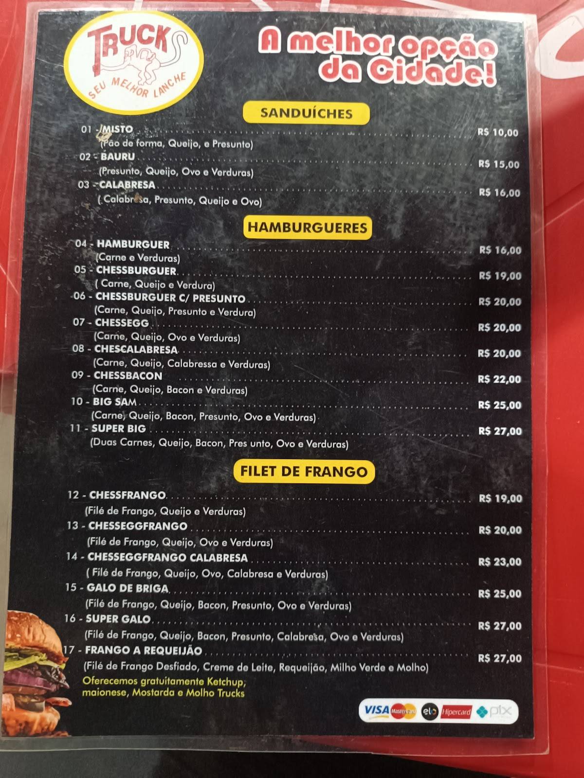 Trucks Lanches cardápio