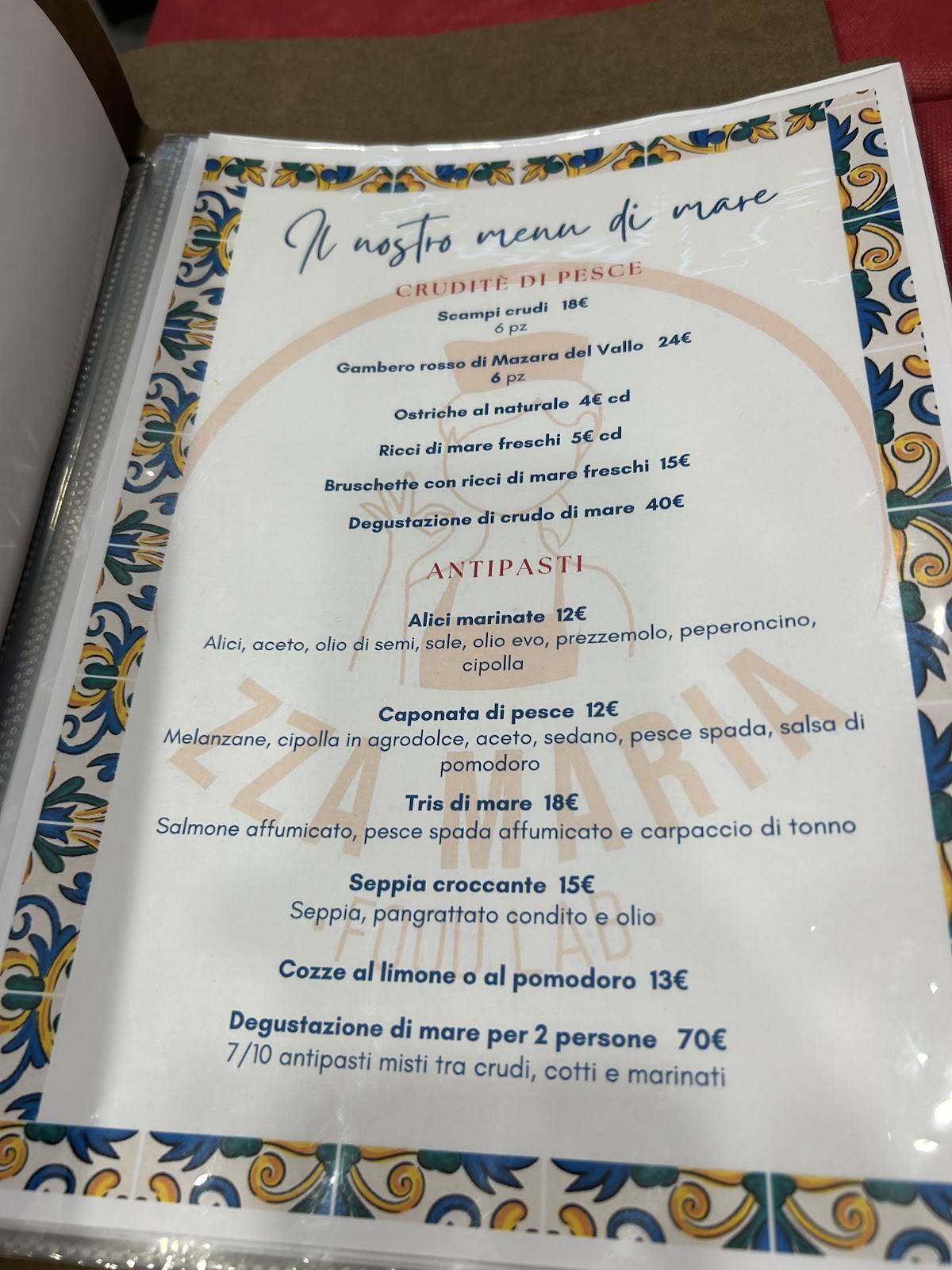 Menu di Zza Maria 