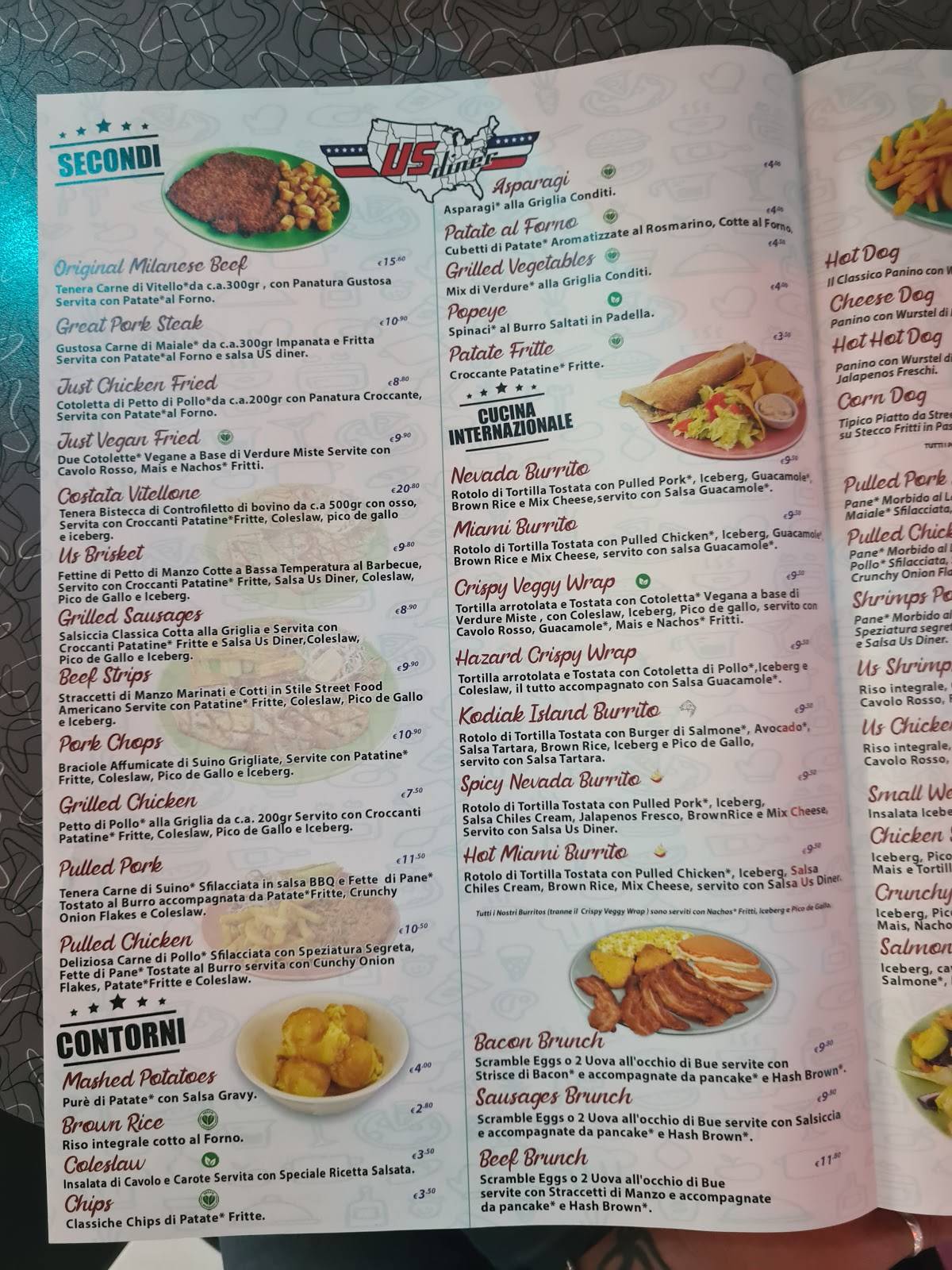Menu di US Diner - Rivoli 