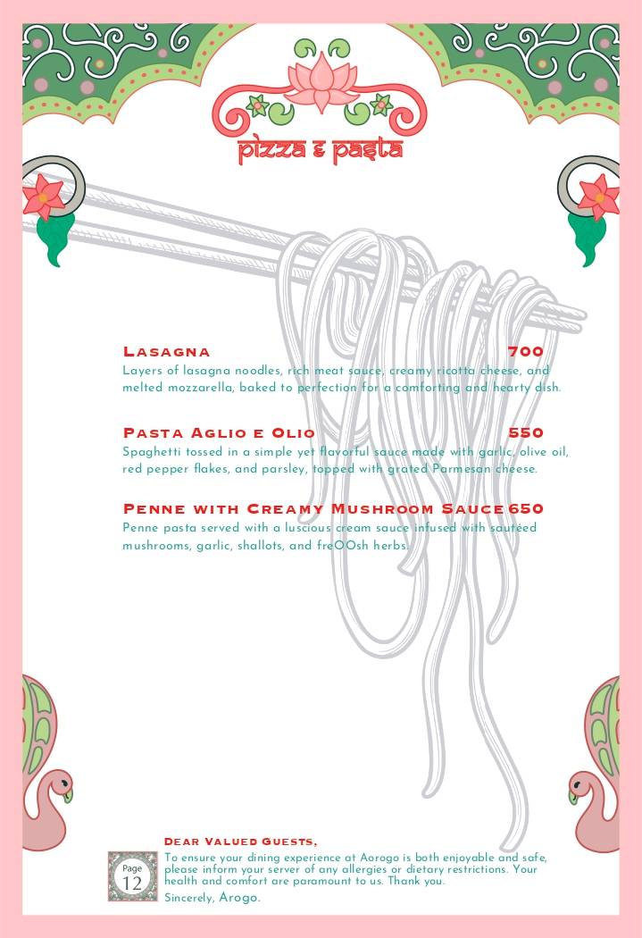 Arogo Restaurant menu