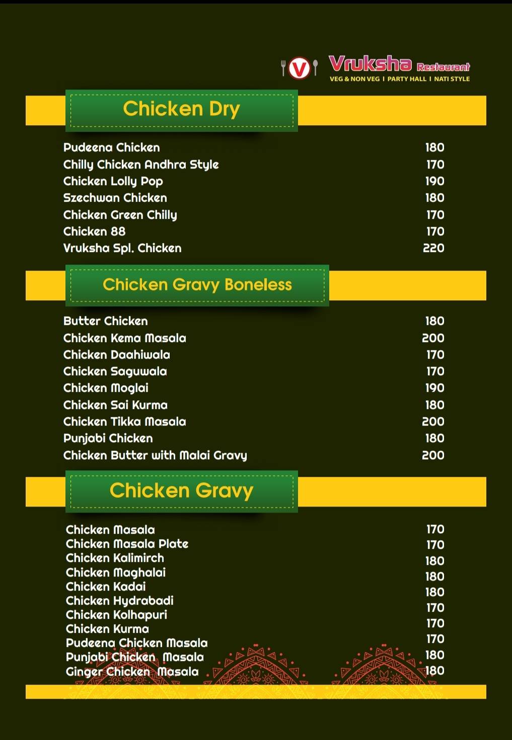 VRUKSHA RESTAURANT menu