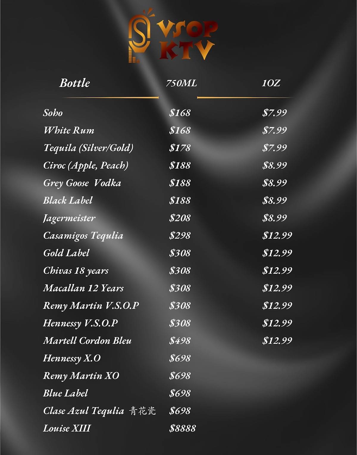 Menu de VSOP KTV