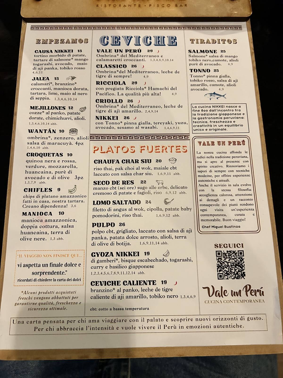 Menu di Vale un Perú 