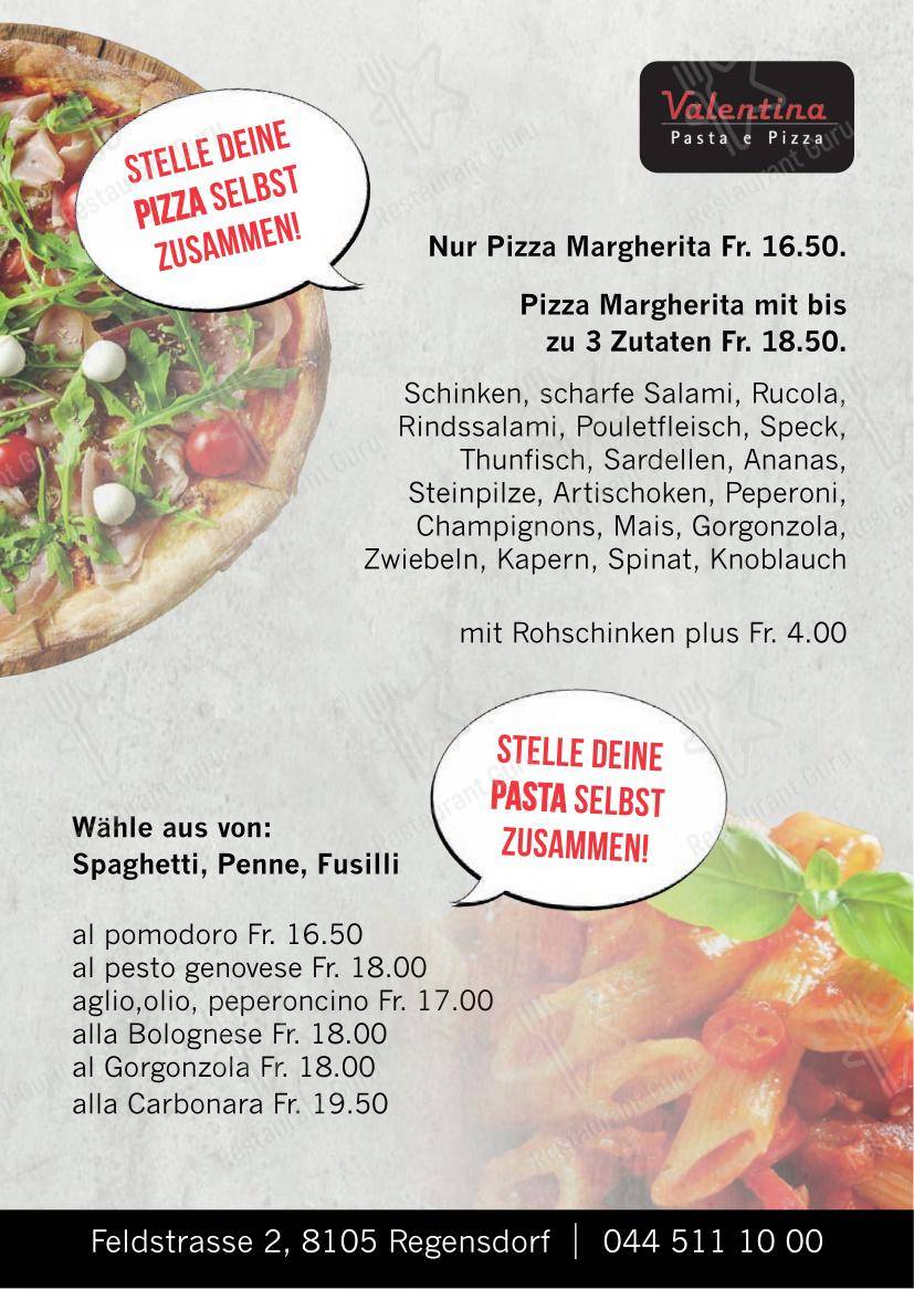 Menu di Valentina Pasta e Pizza Dietikon - Menu