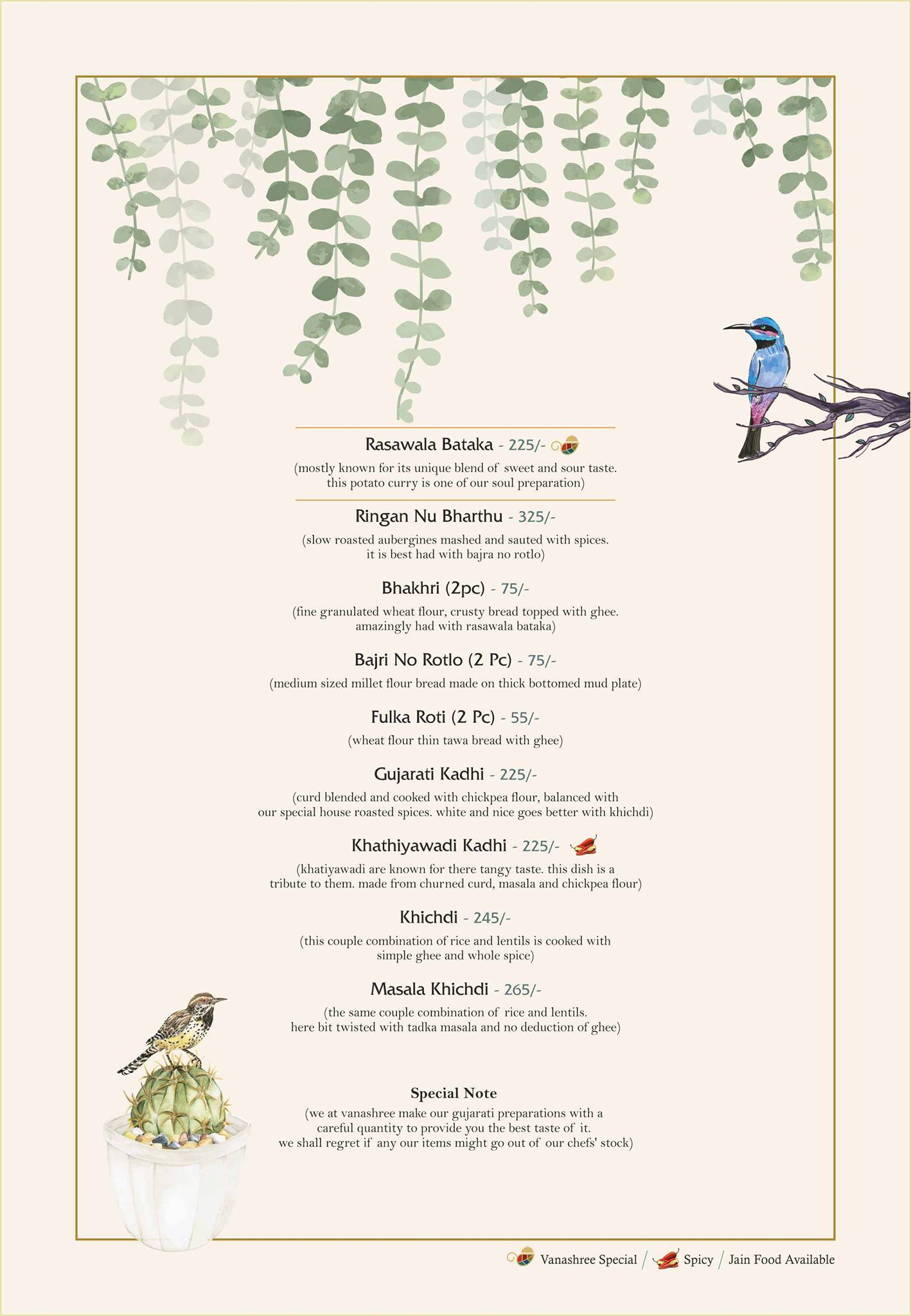 Vanashree menu