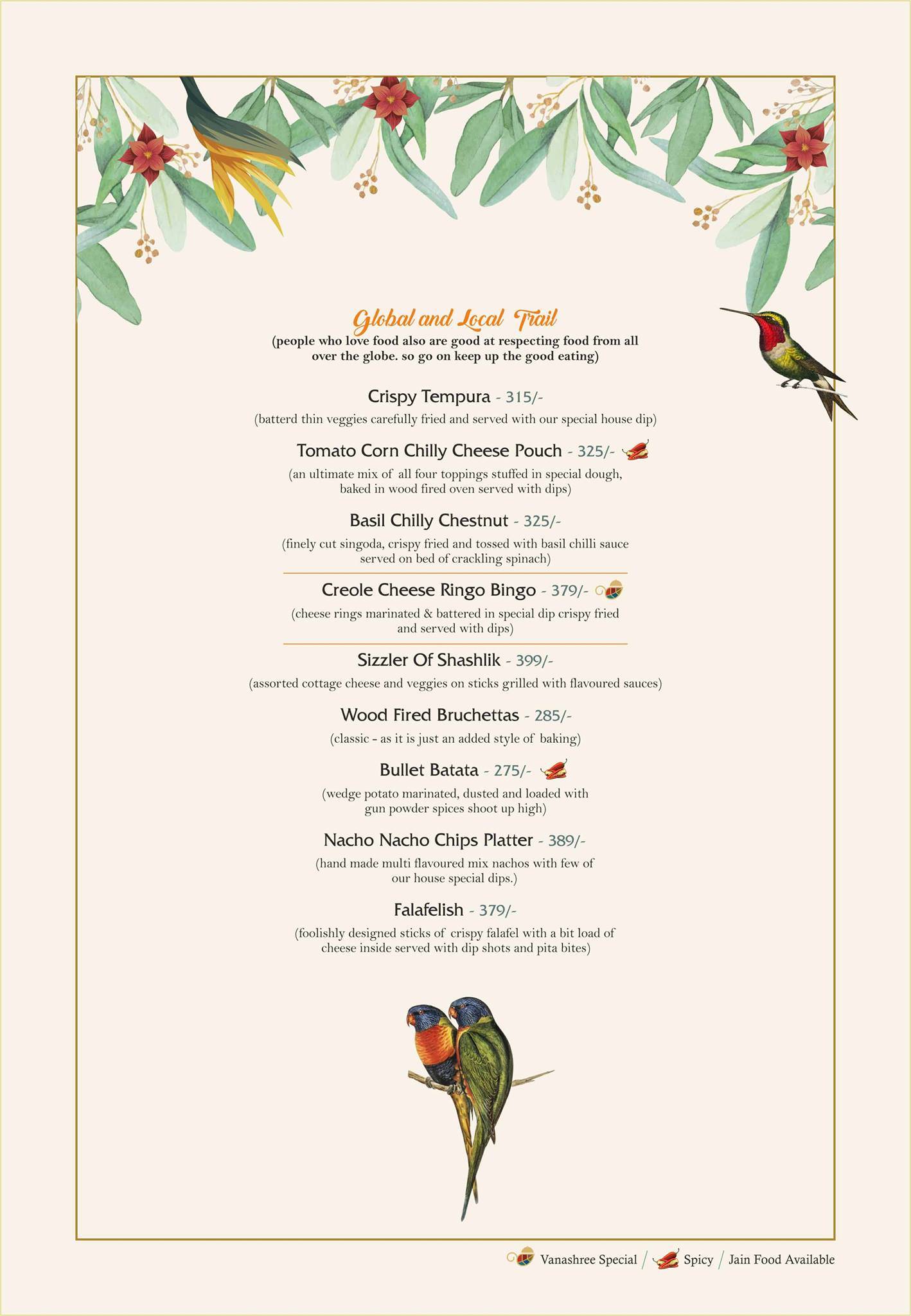 Vanashree menu
