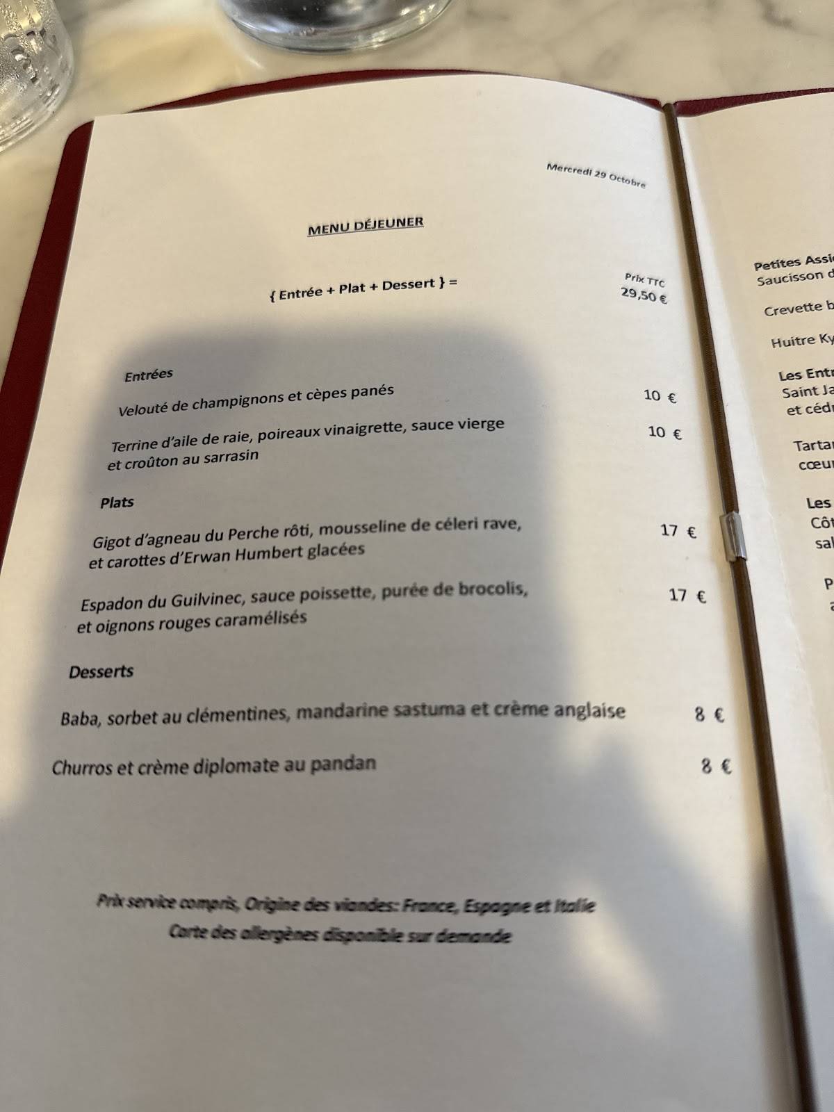 Menu de Vantre