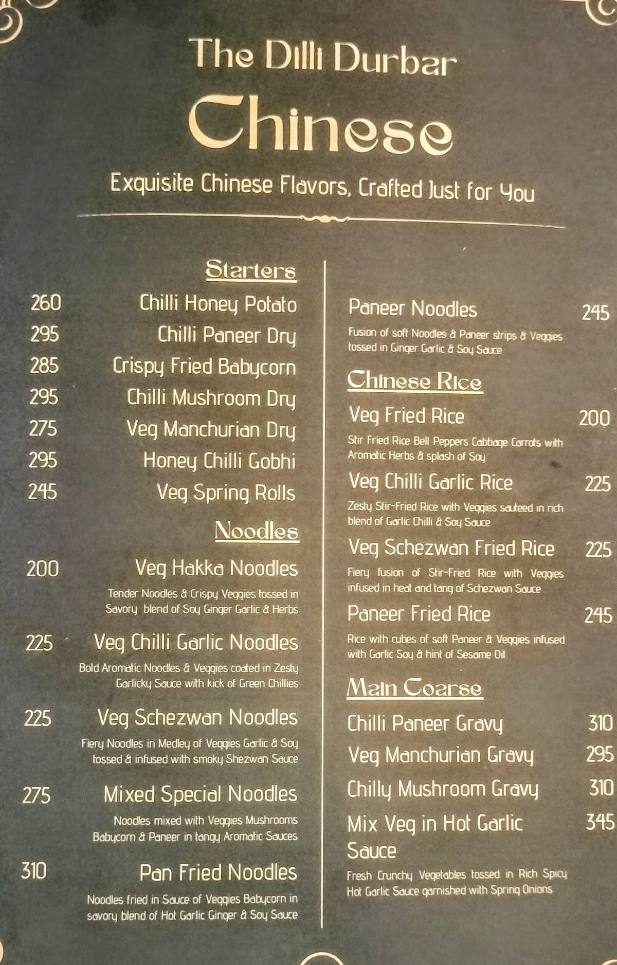 The Dilli Durbar menu