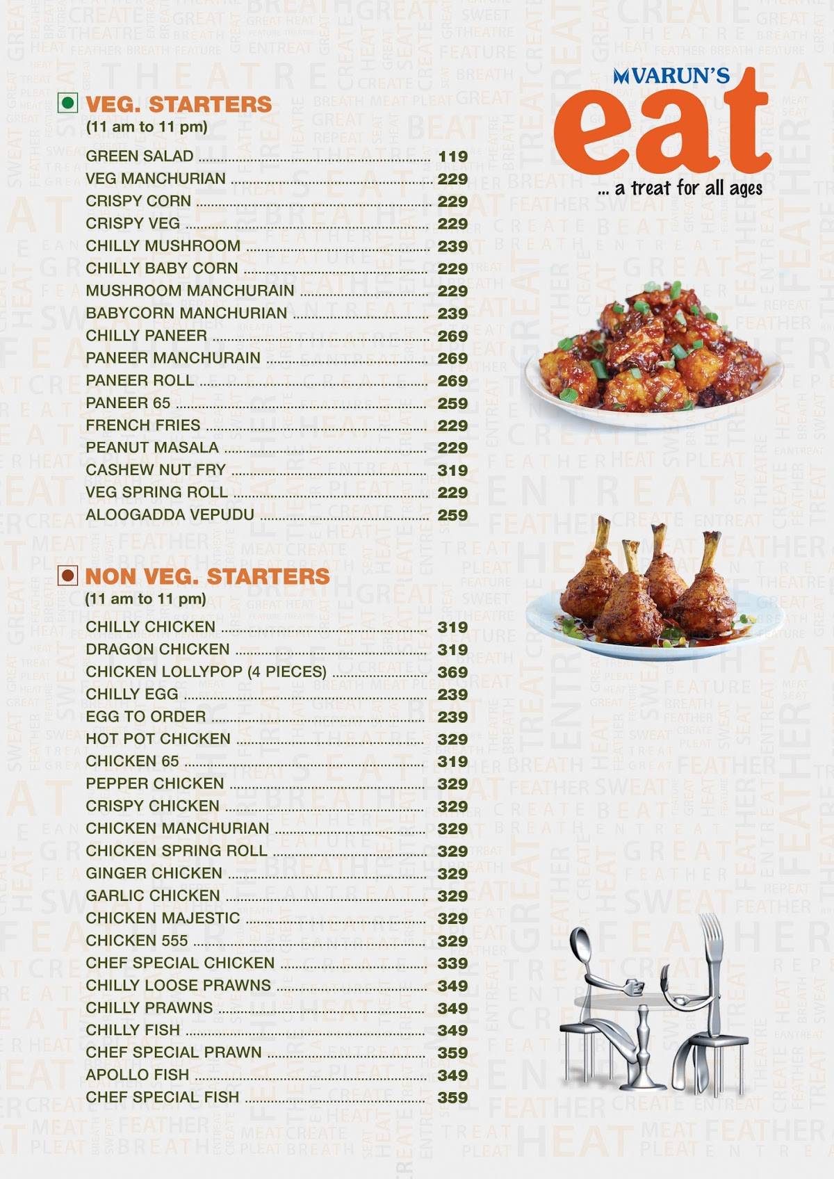 Varun's Eat Restaurant (Rushikonda, IT Sez, Hill - 2) menu