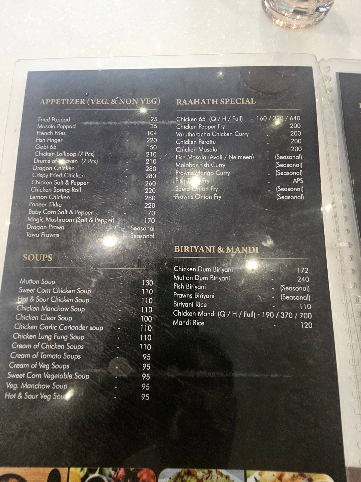 Raahath Fine Dine Restaurant menu