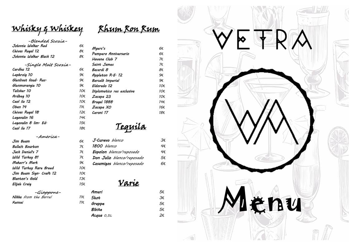 Menu di Vetra - Cocktail, Beer & Wine bar 