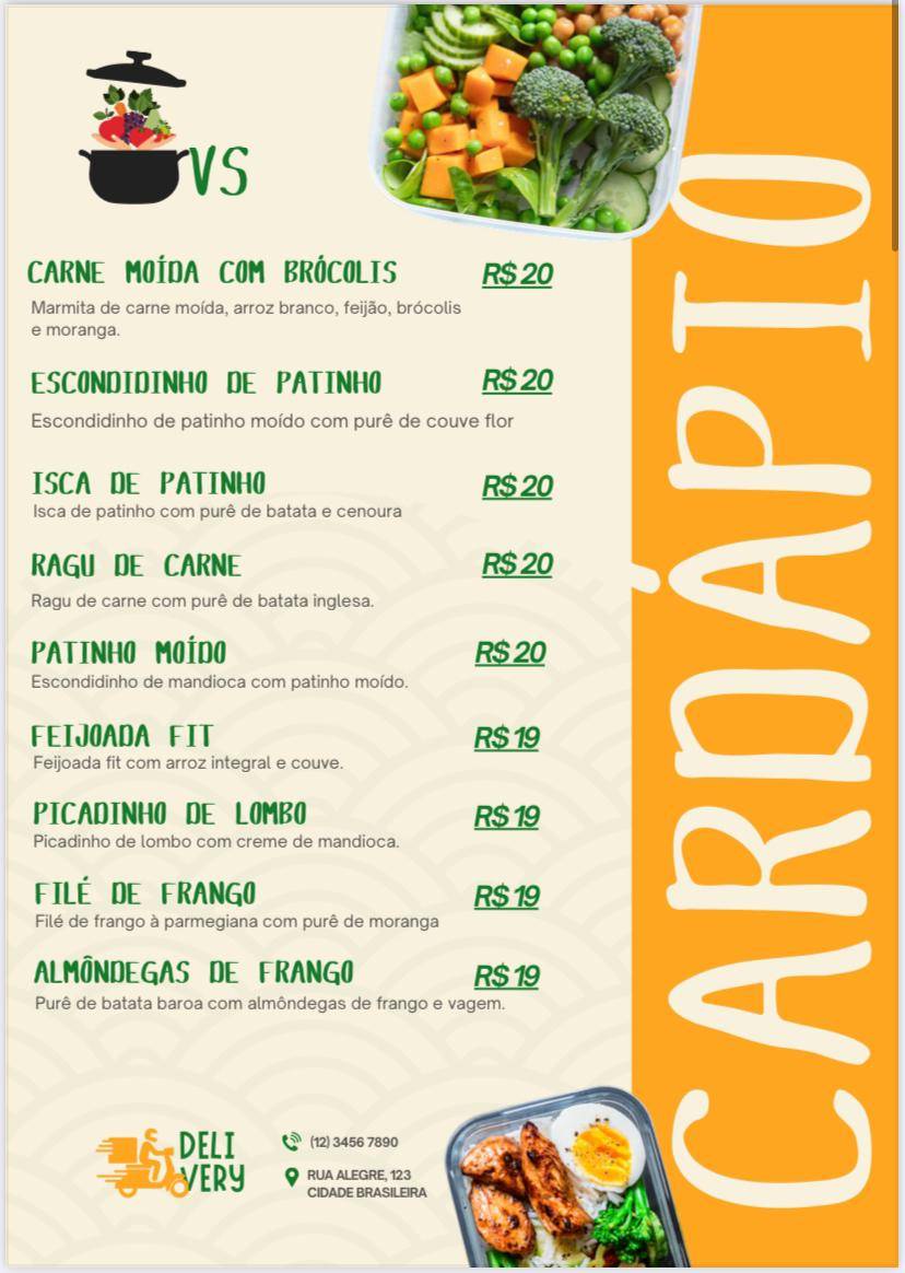 Vida Saudável- Marmitas cardápio