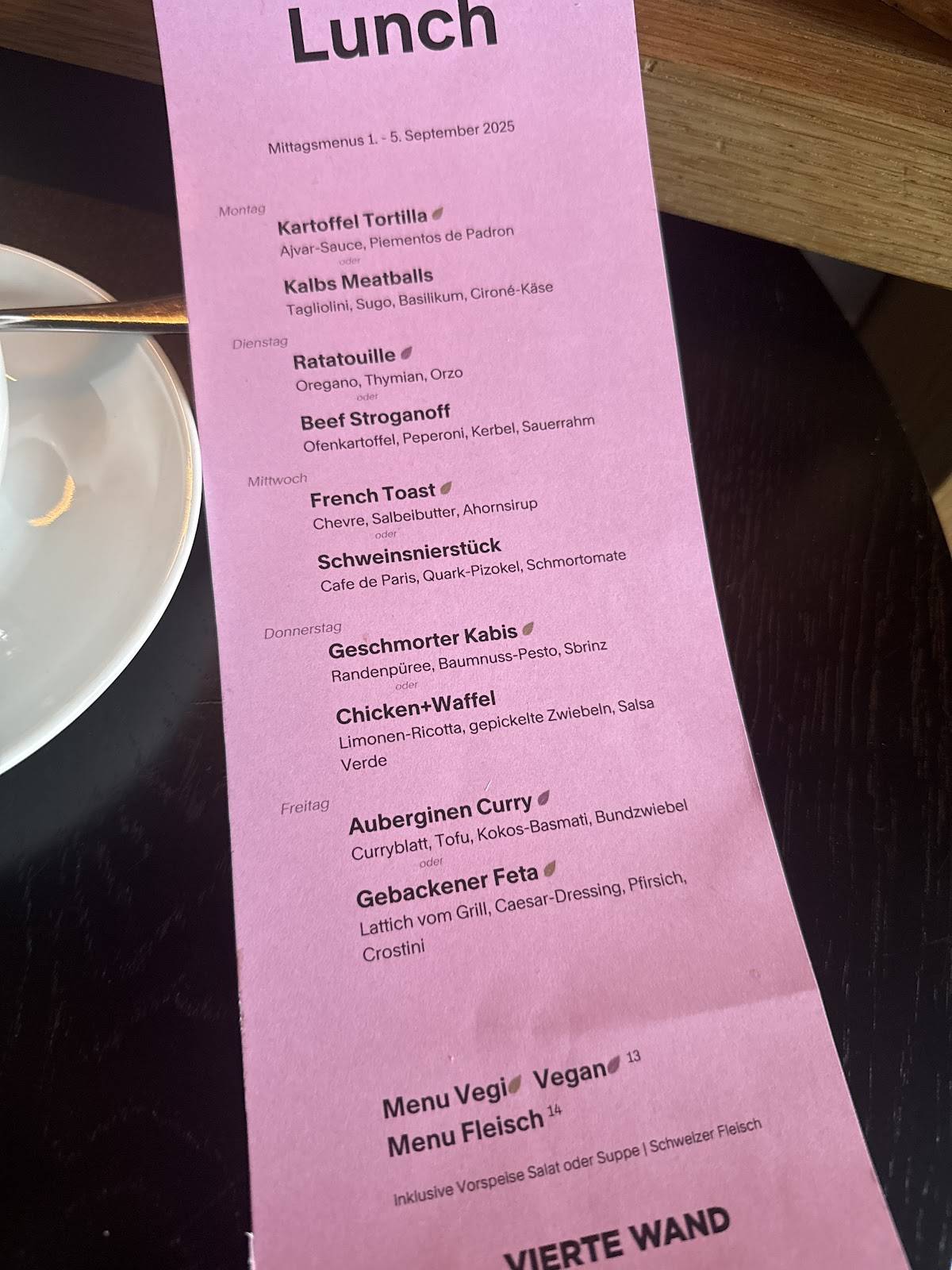 Menu di Vierte Wand 