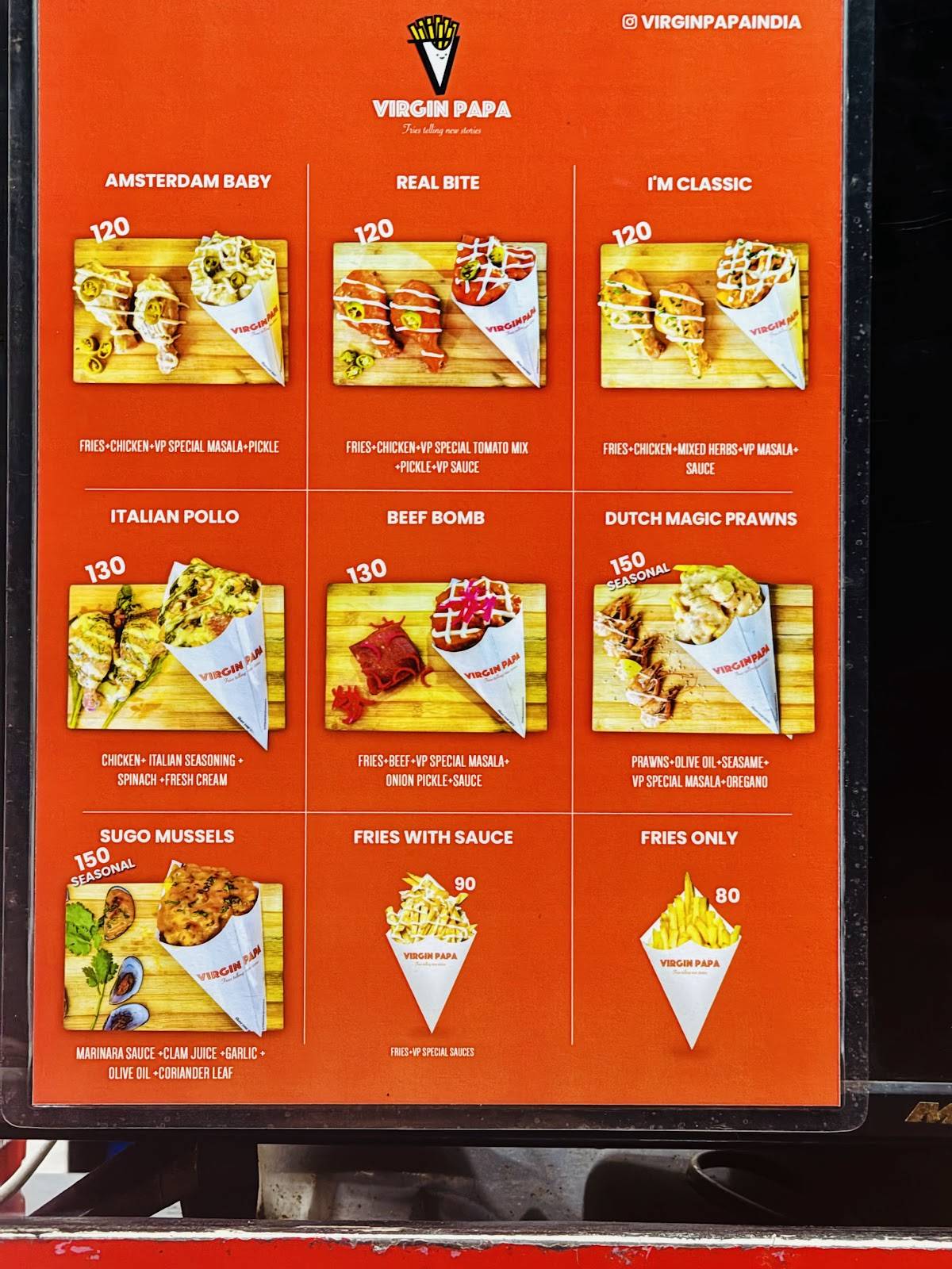 Virgin Papa menu