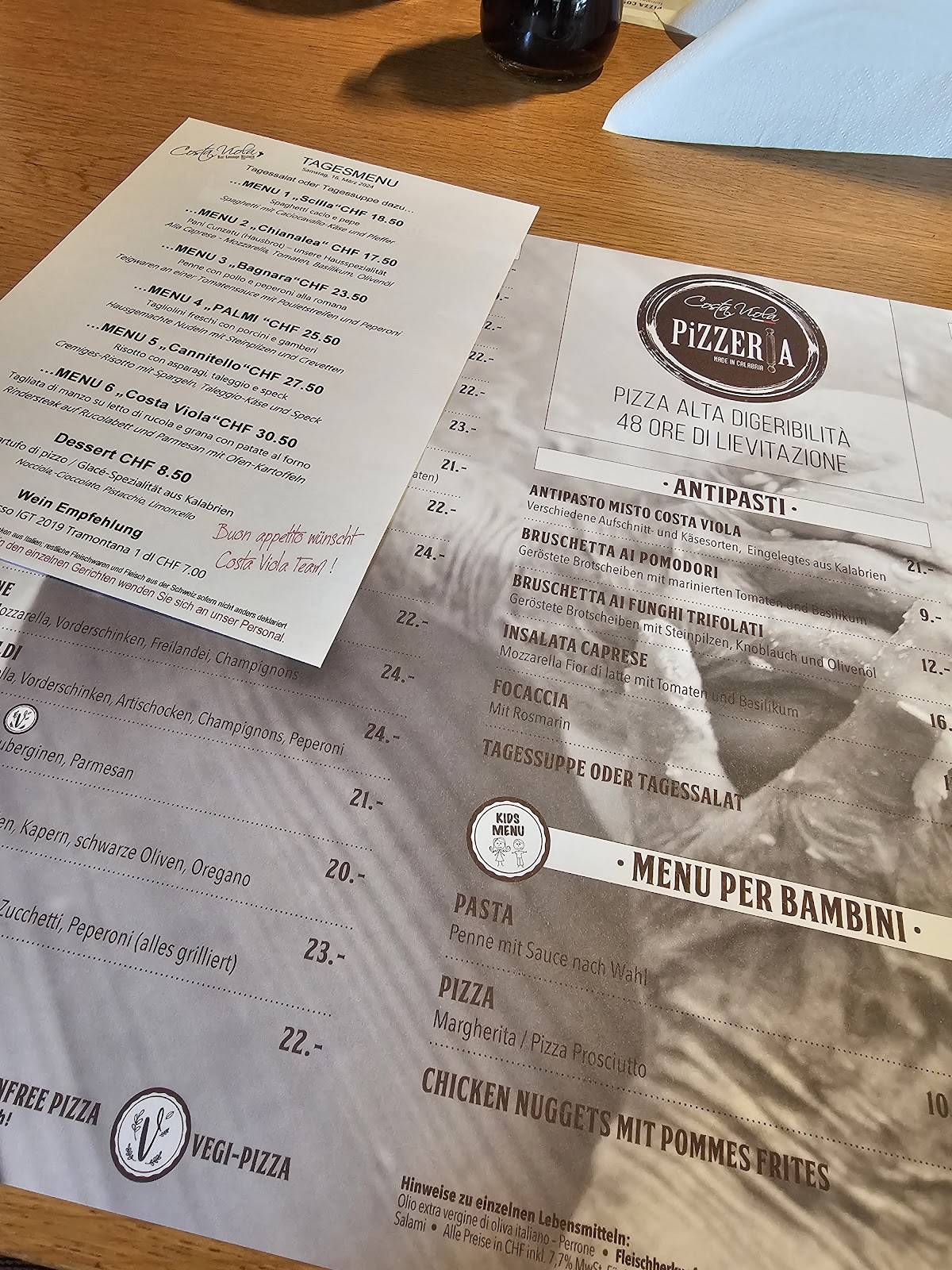 Menu di Costa Viola 