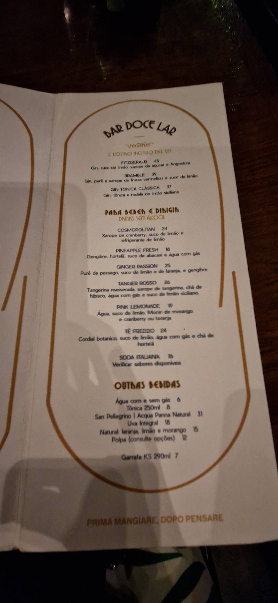 Vostro Ristorante cardápio
