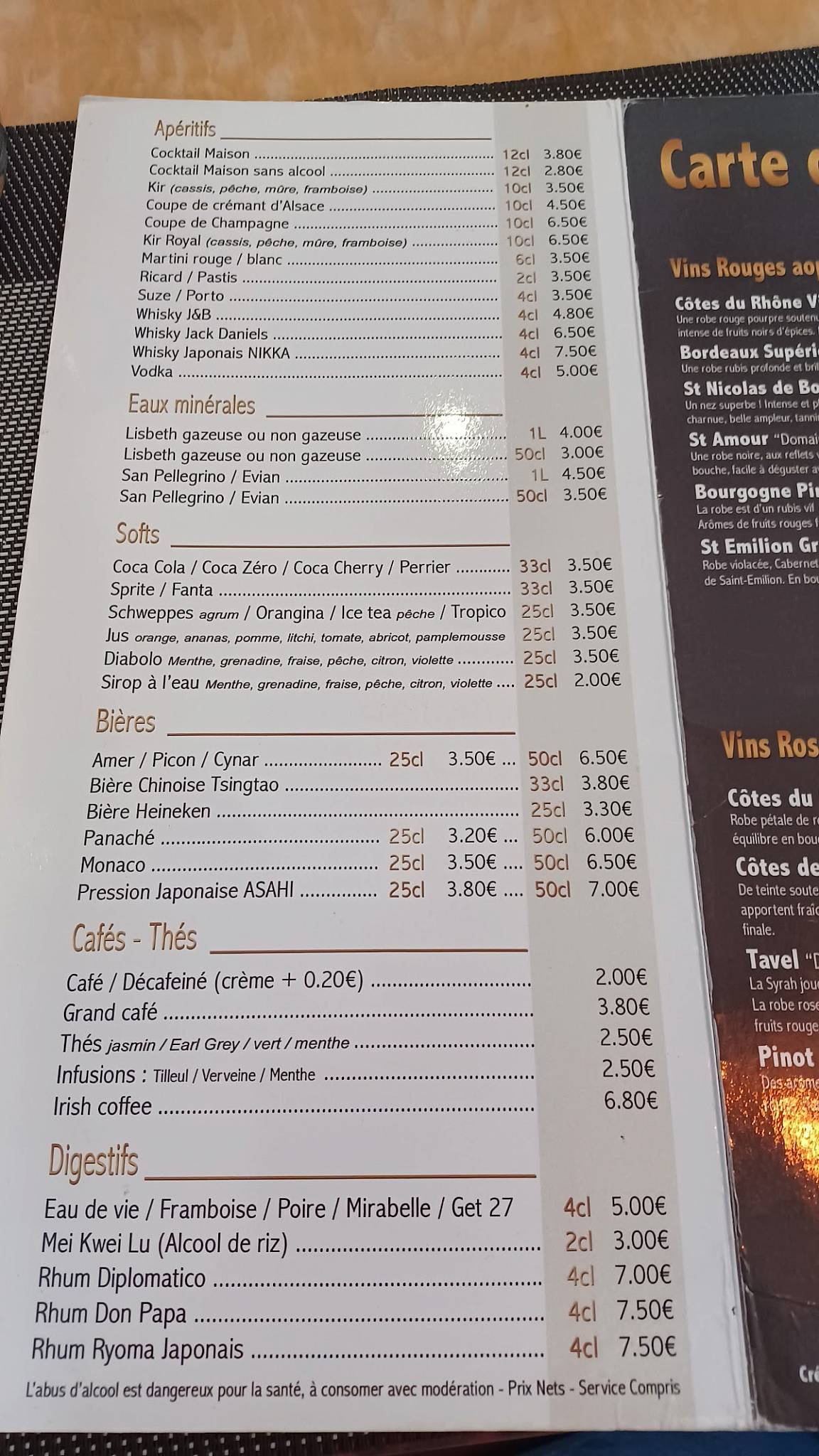 Menu de WOK 168