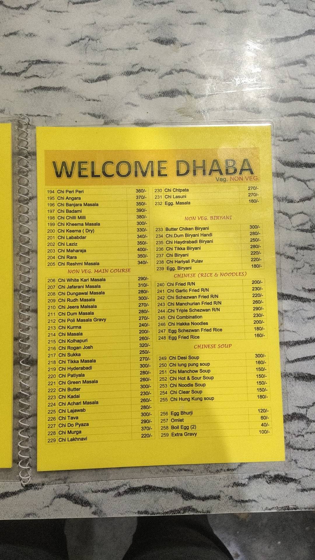 Welcome Dhaba ( Veg. & Non Veg.)- family Dhaba menu