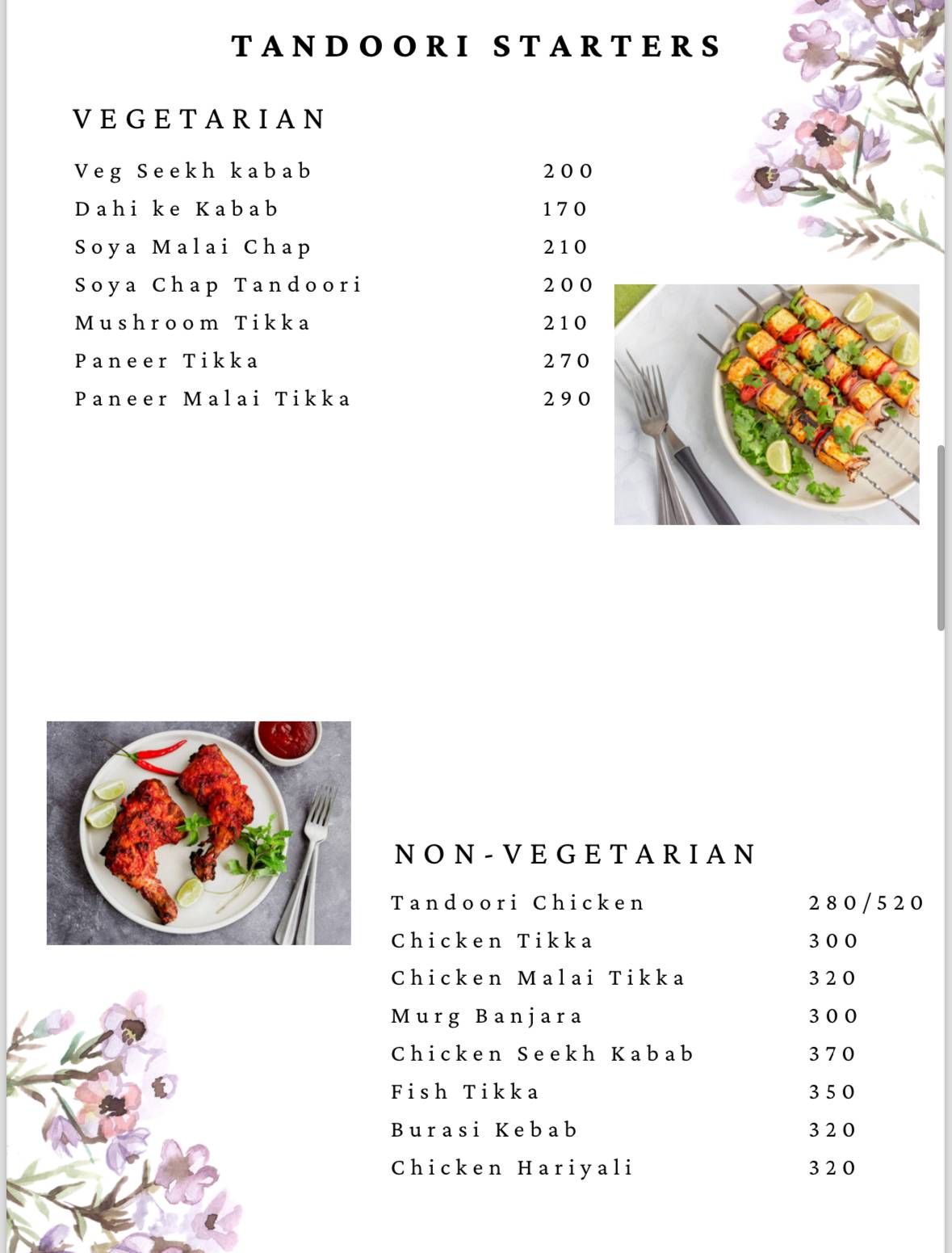 White Orchid Cafe and Restaurant menu