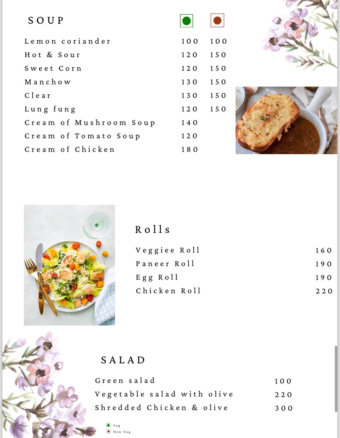 White Orchid Cafe and Restaurant menu