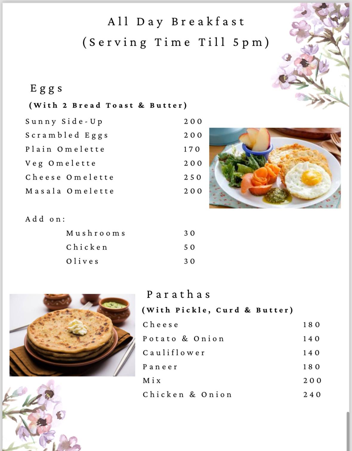 White Orchid Cafe and Restaurant menu