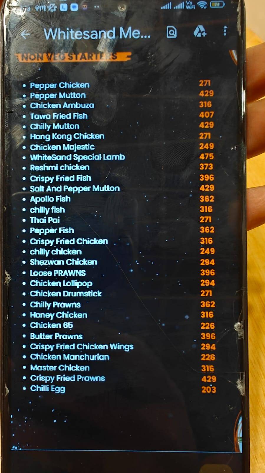 WhiteSand Kitchen and restro menu