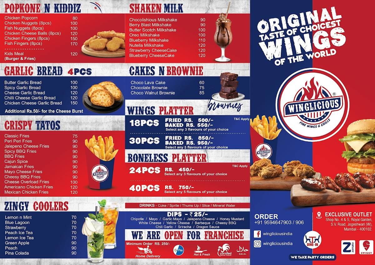 Winglicious menu