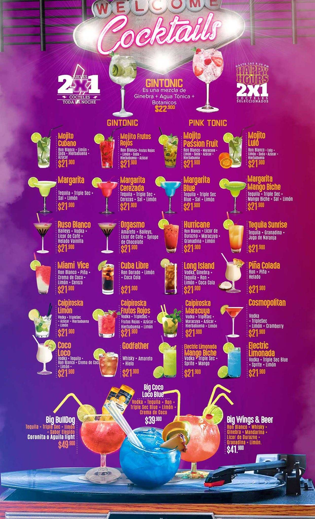 Carta del pub y bar Wings & Beer Valle del Lili Alitas + Rock + Sports