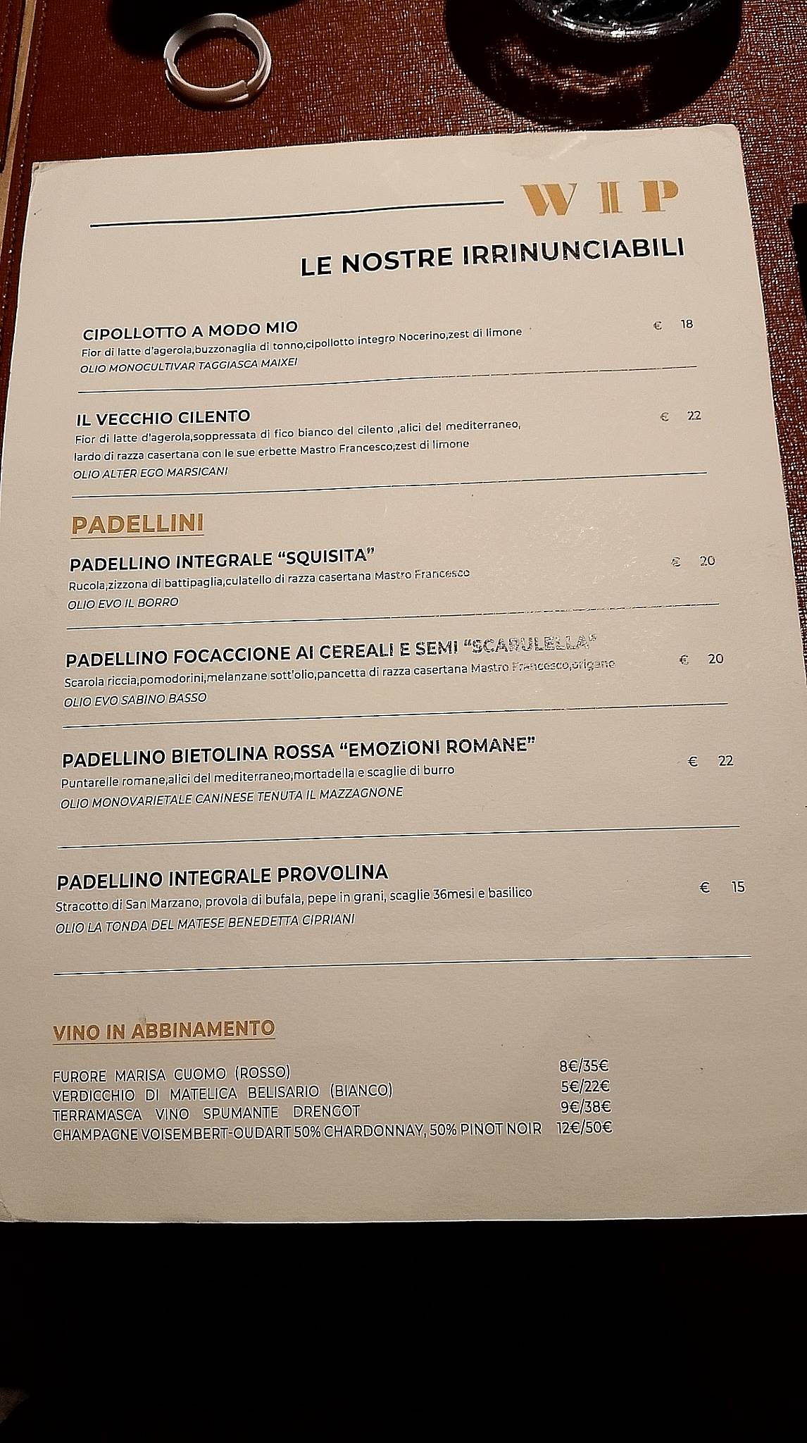 Menu di PIZZERIA WIP 