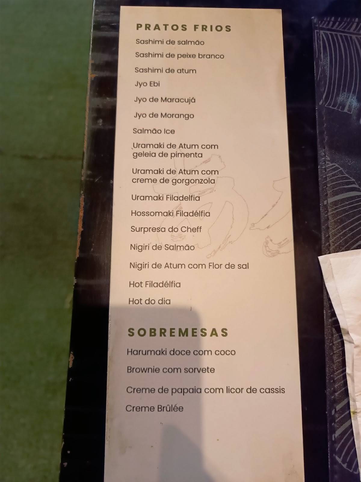 Yashi cardápio