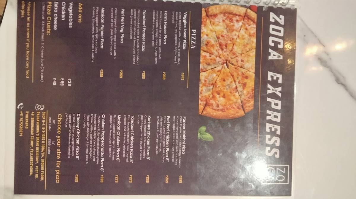 ZOCA Express menu