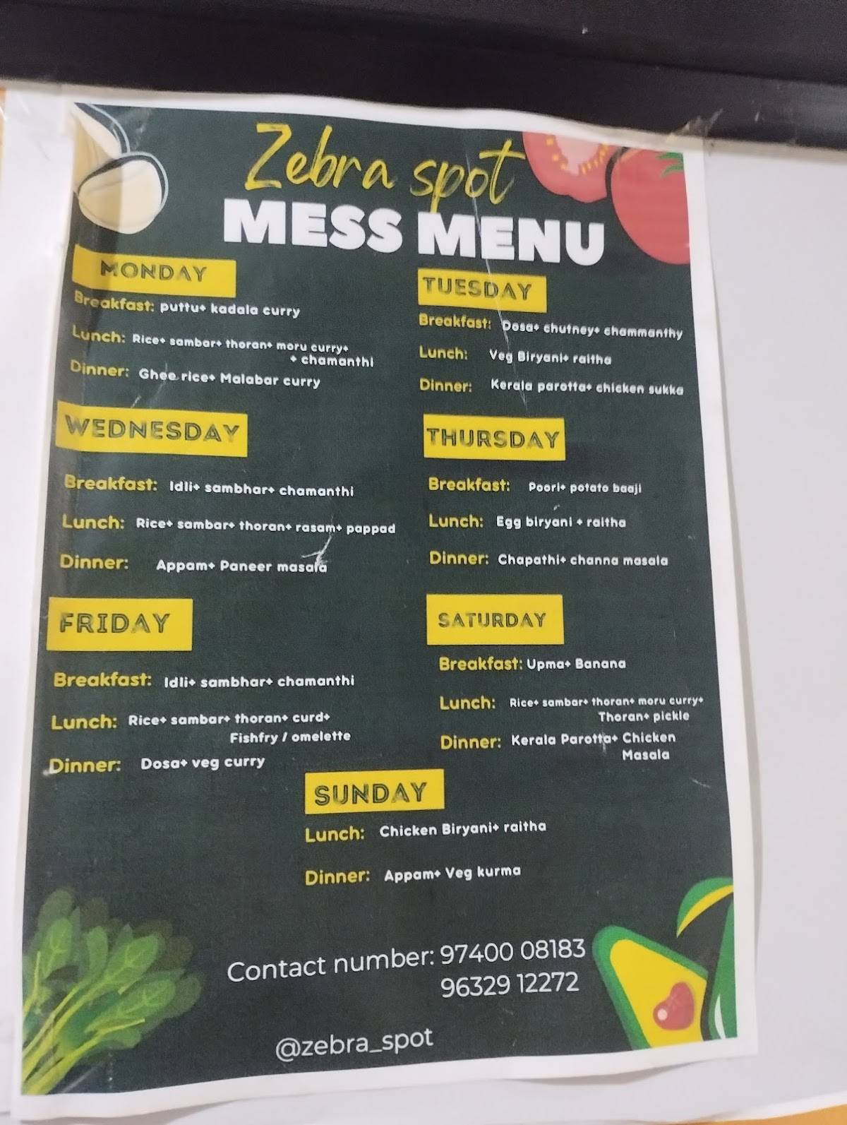 Zebra Spot menu
