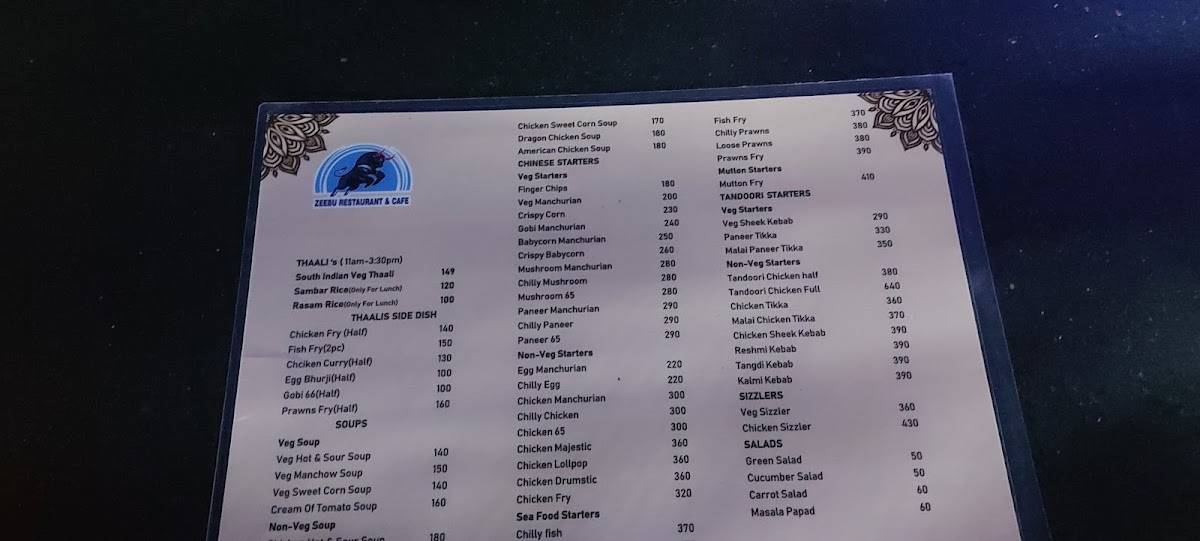 Zeebu Restaurant & Cafe menu